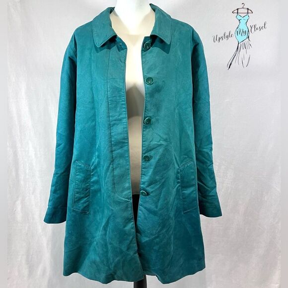 Appleseed’s teal green faux suede trench coat jacket size large - Picture 1 of 8